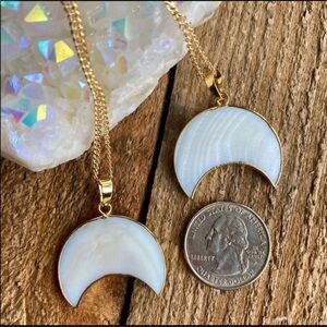 New Handmade Carved Shell Boho Crescent Moon with 22K Gold Chain
